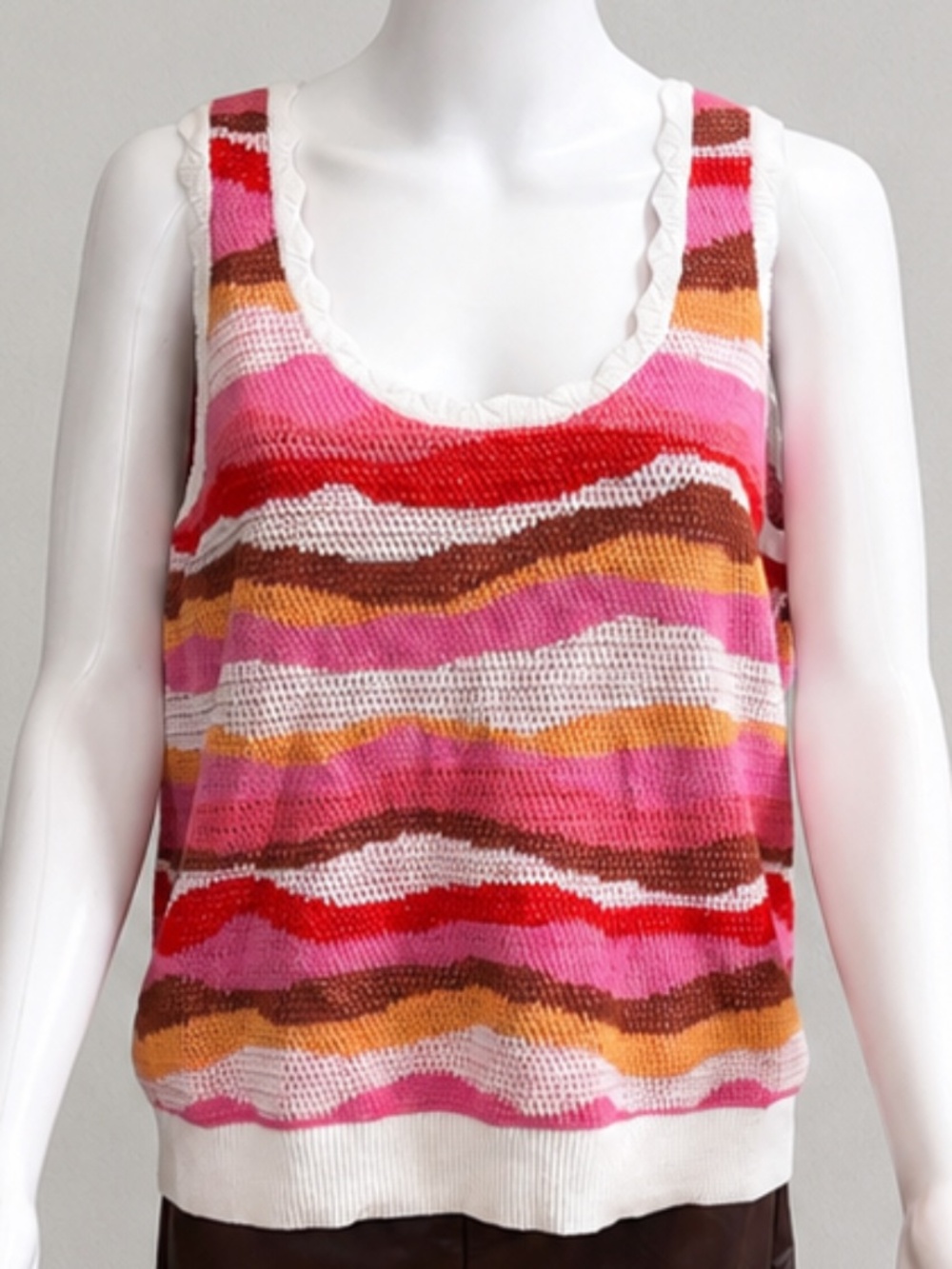 LOFT Striped Knit Tank Top Pink Orange White | Size M - Picture 2 of 7